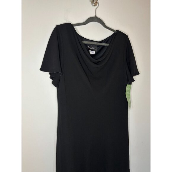 SL FASHIONS JCPENNEY NEW Dress Womens 16W Black Cowl Short Slv Ruffle Flowy - Picture 6 of 10